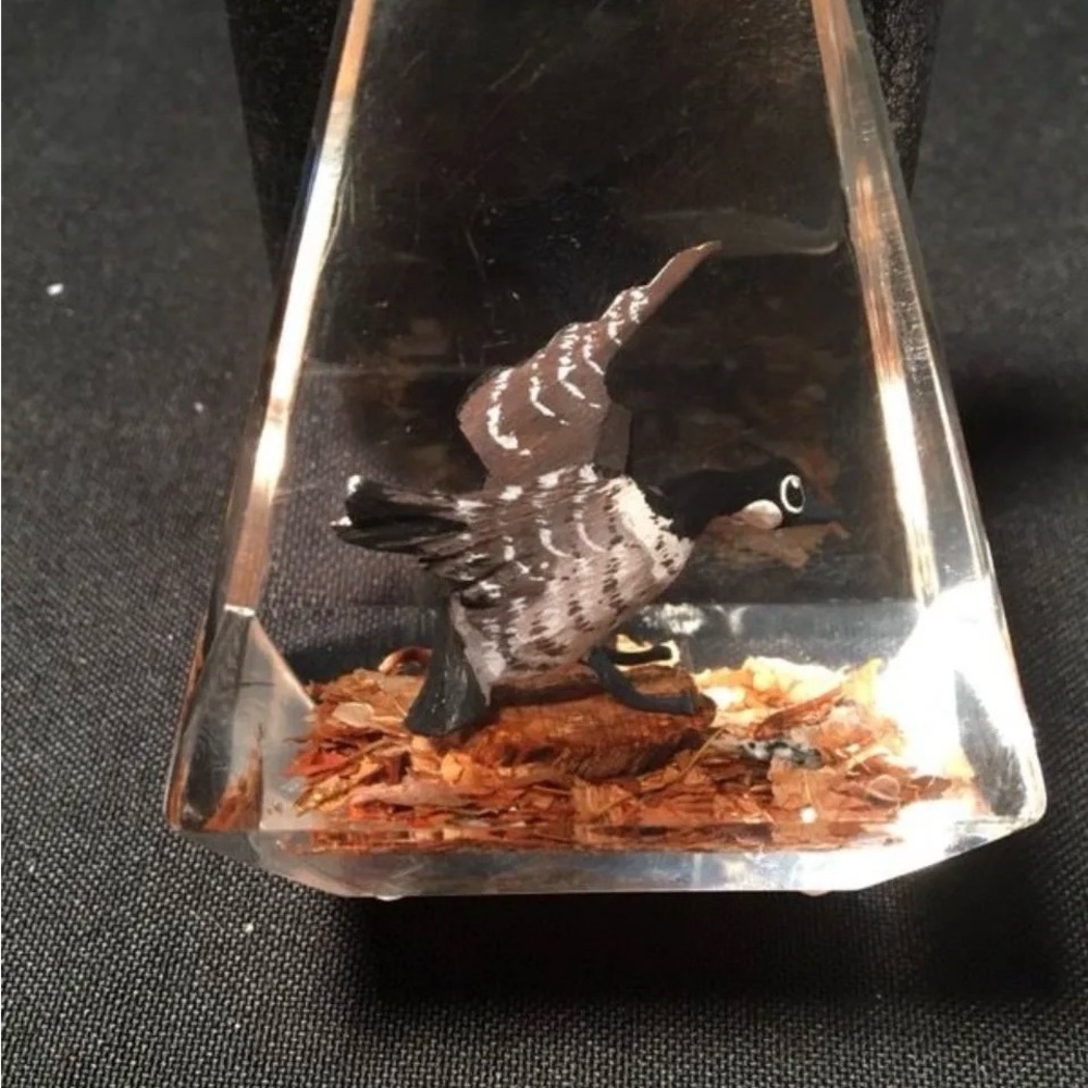 Vintage Canadian Geese inside lucite paper weight small